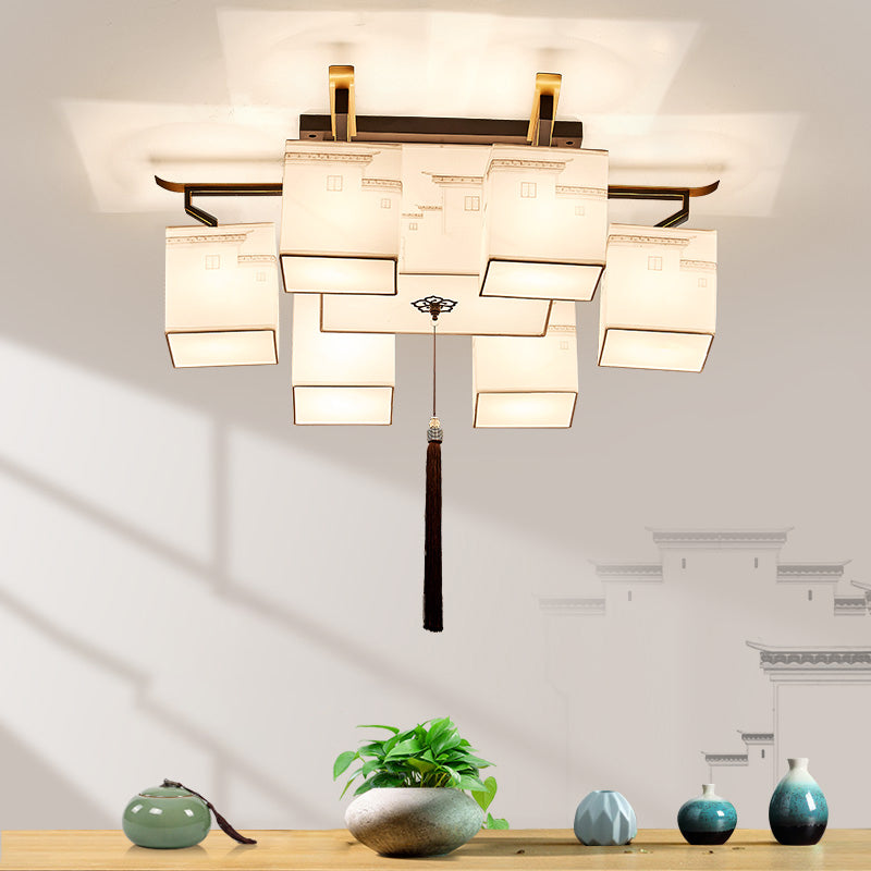 Chinese Style Fabric Flush Ceiling Light 5 Size for Optional Flush Light for Living Room