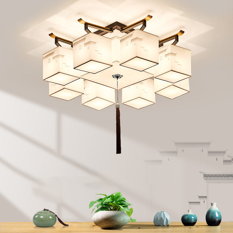 Chinese Style Fabric Flush Ceiling Light 5 Size for Optional Flush Light for Living Room