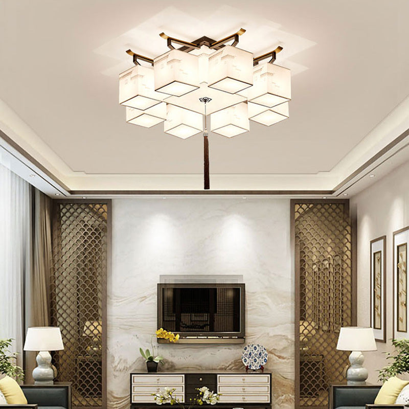 Chinese Style Fabric Flush Ceiling Light 5 Size for Optional Flush Light for Living Room