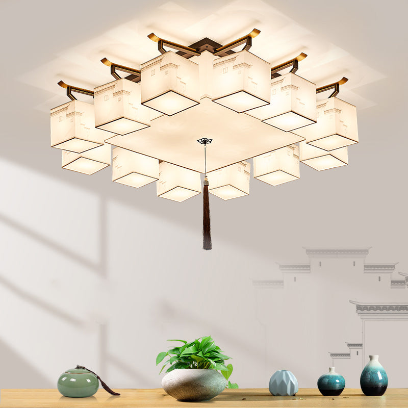 Chinese Style Fabric Flush Ceiling Light 5 Size for Optional Flush Light for Living Room