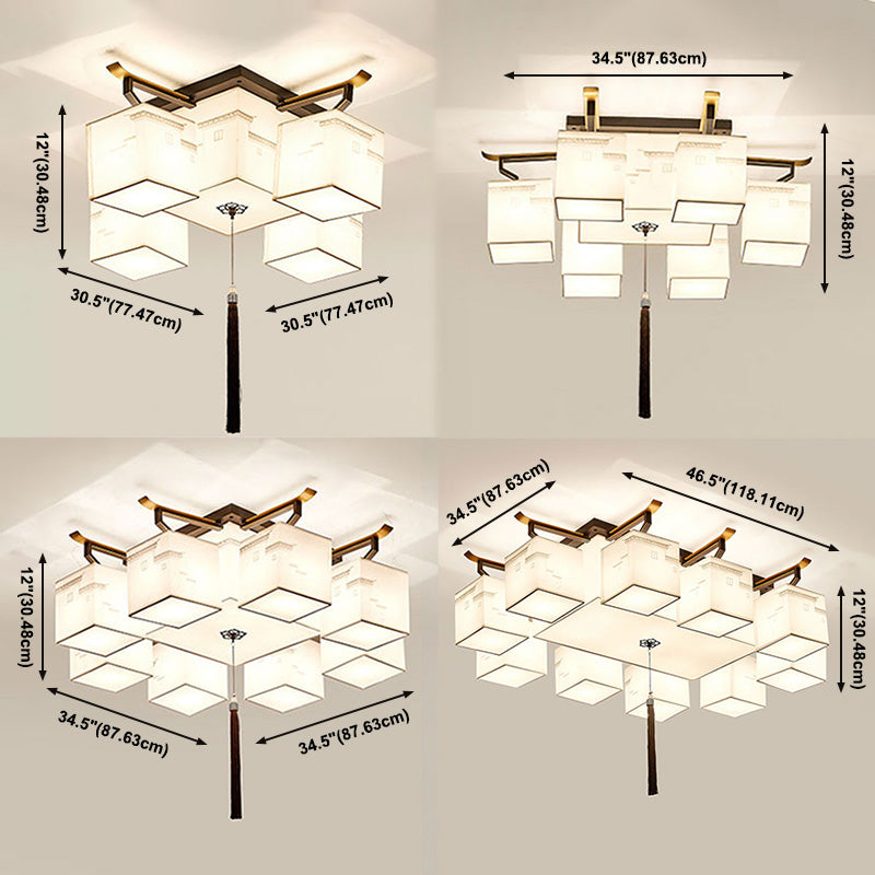 Chinese Style Fabric Flush Ceiling Light 5 Size for Optional Flush Light for Living Room