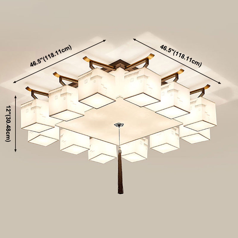 Chinese Style Fabric Flush Ceiling Light 5 Size for Optional Flush Light for Living Room