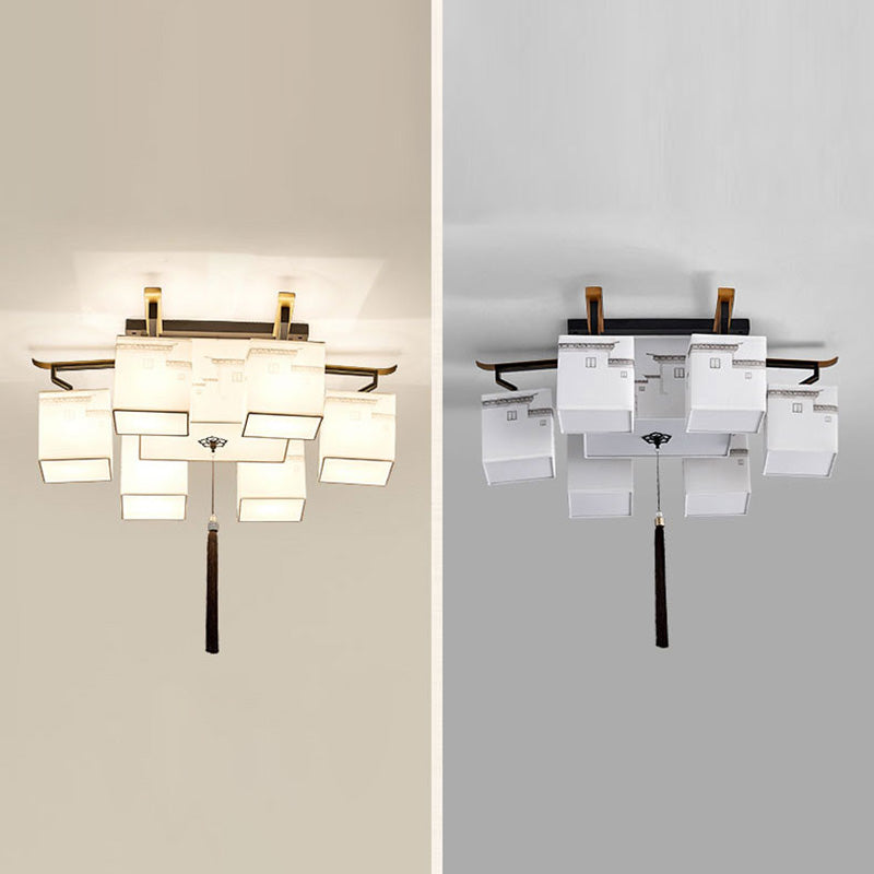 Chinese Style Fabric Flush Ceiling Light 5 Size for Optional Flush Light for Living Room