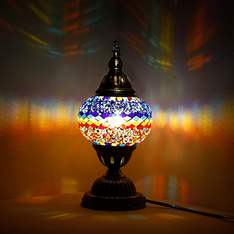 Lampada da tavolo per camera da letto a forma di torre in vetro colorato Art Déco 1 luce da comodino viola chiaro/rosso e verde/rosso e blu