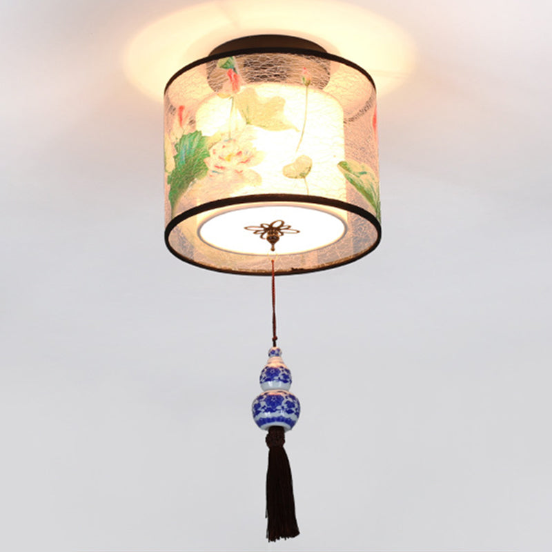 Inbouw plafondlamp in Aziatische stijl, stof, voor woonkamer, eetkamer