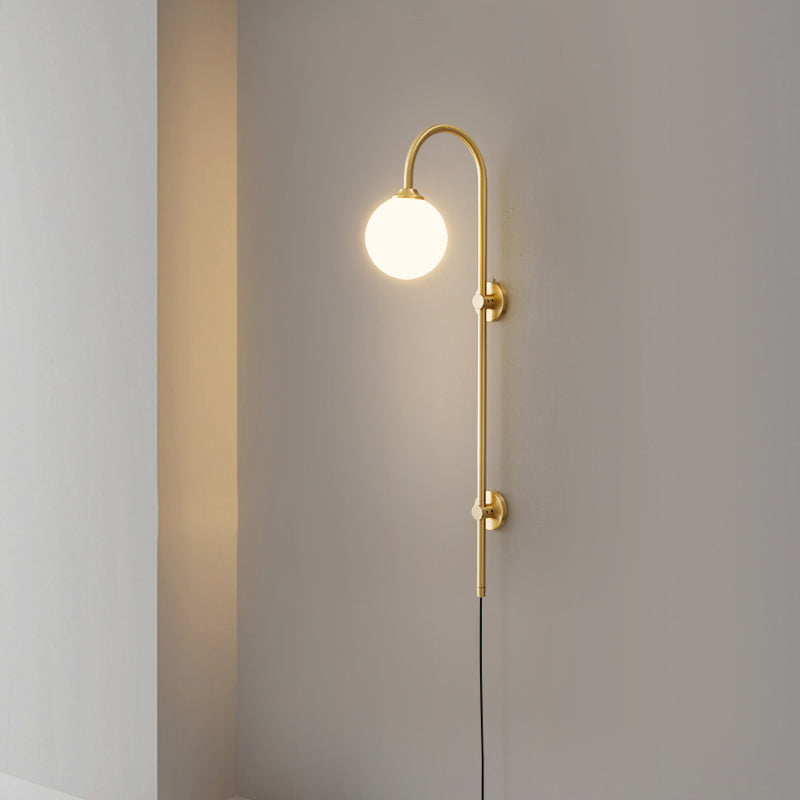 Bola Bedside Pared Lámpara colgante de vidrio 1 Cabeza Minimalista Montaje de pared Luz de luz en oro
