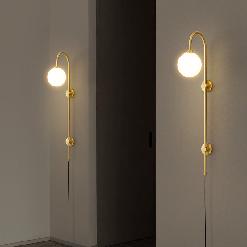 Bola Bedside Pared Lámpara colgante de vidrio 1 Cabeza Minimalista Montaje de pared Luz de luz en oro