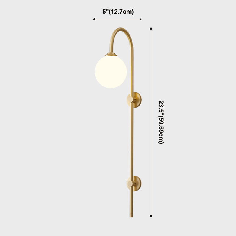 Bola Bedside Pared Lámpara colgante de vidrio 1 Cabeza Minimalista Montaje de pared Luz de luz en oro