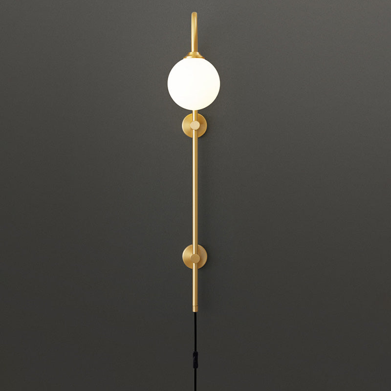Bola Bedside Pared Lámpara colgante de vidrio 1 Cabeza Minimalista Montaje de pared Luz de luz en oro