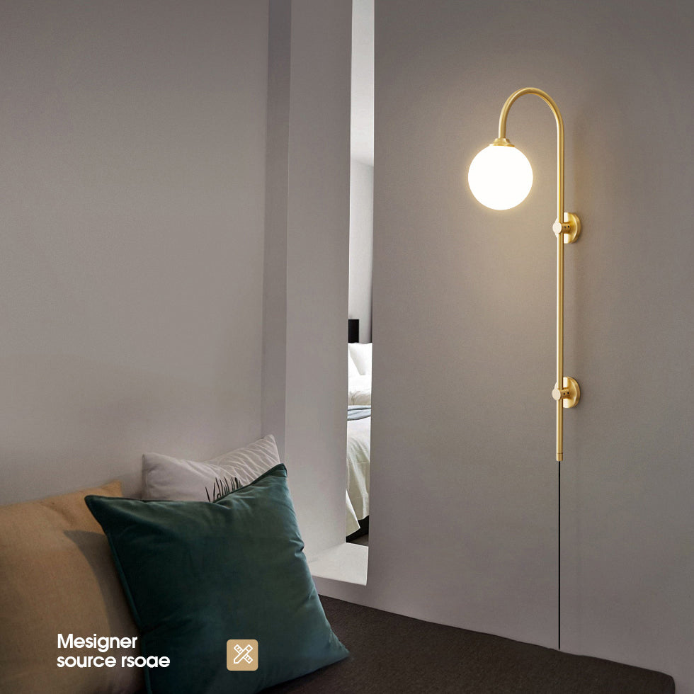 Bola Bedside Pared Lámpara colgante de vidrio 1 Cabeza Minimalista Montaje de pared Luz de luz en oro