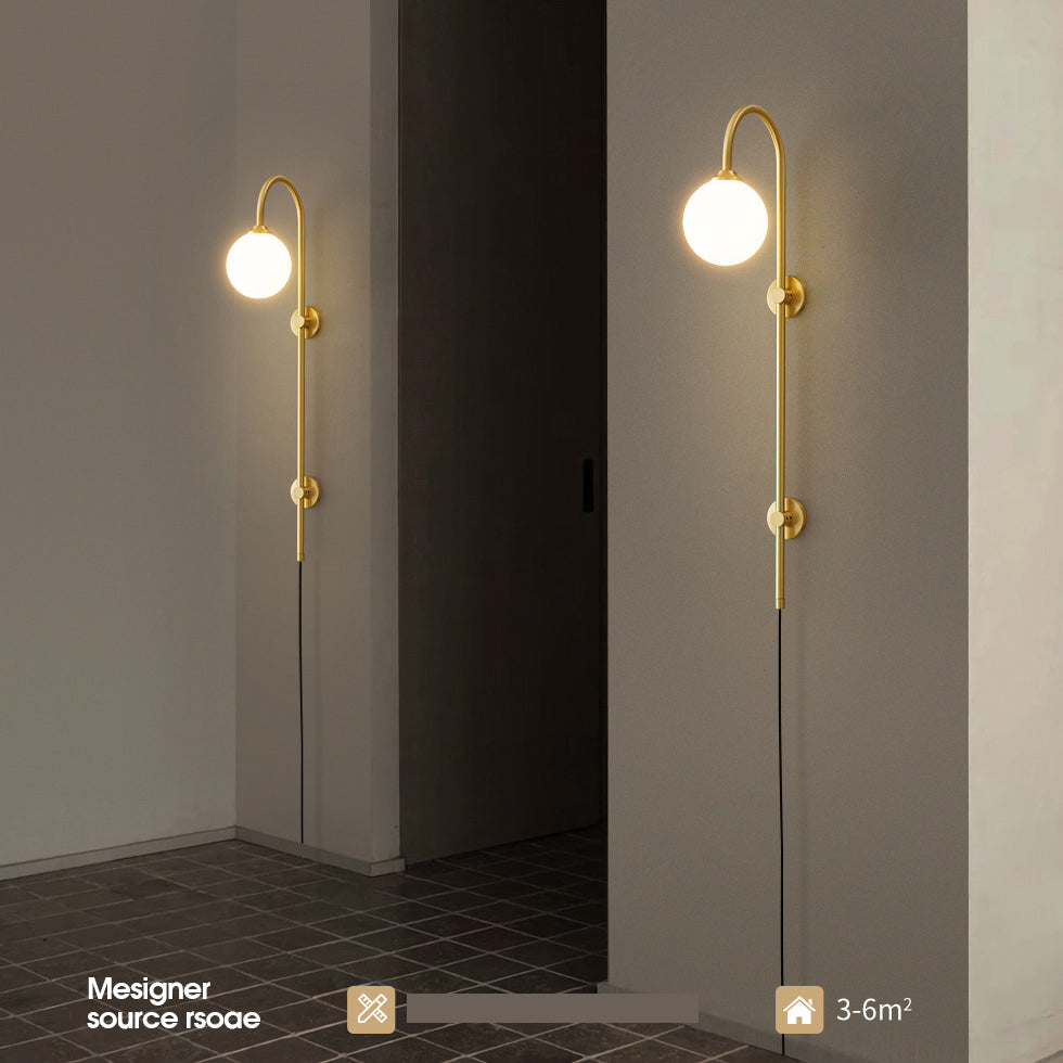 Bola Bedside Pared Lámpara colgante de vidrio 1 Cabeza Minimalista Montaje de pared Luz de luz en oro