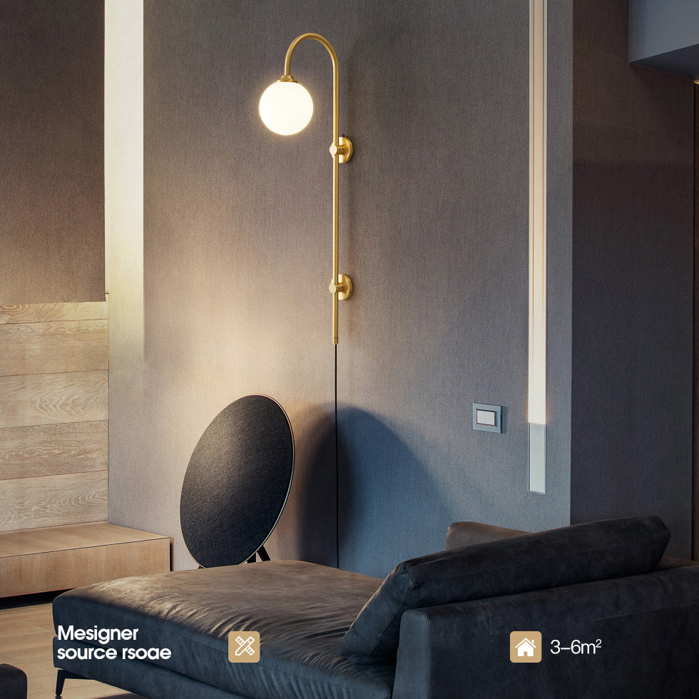 Bola Bedside Pared Lámpara colgante de vidrio 1 Cabeza Minimalista Montaje de pared Luz de luz en oro