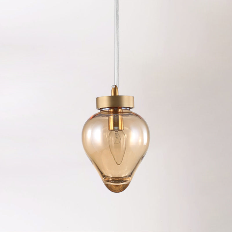 Gold Urn Pendant Lamp Modernist 1 Head Amber Glass Suspension Light for Dining Room