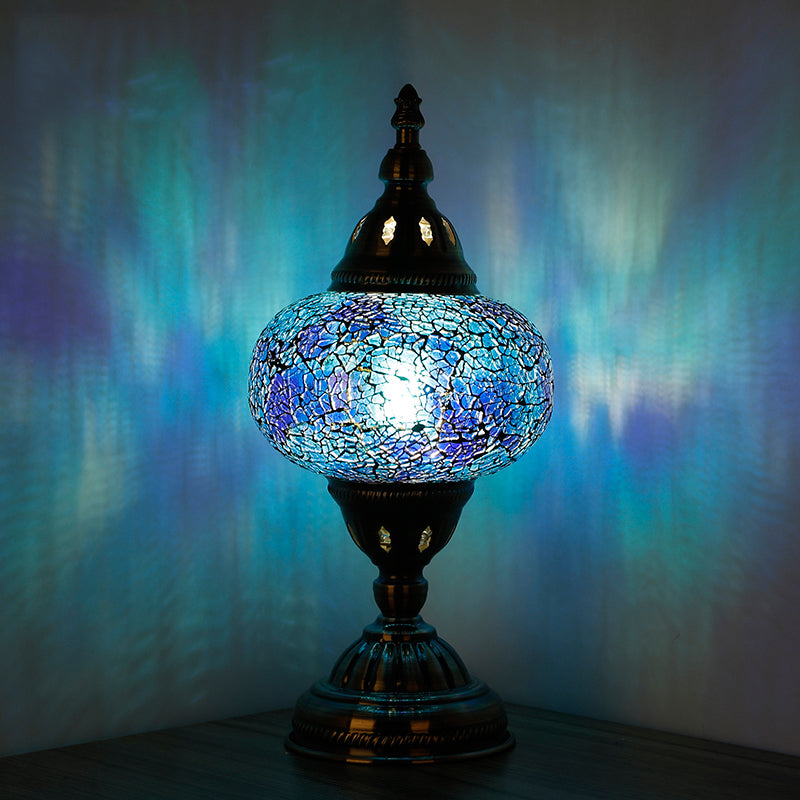 Nickel Tower Nachttisch leichter Mittelmeer im Stil Rot/Blau Buntglas 1 Kopf Schlafzimmer Tischlampe