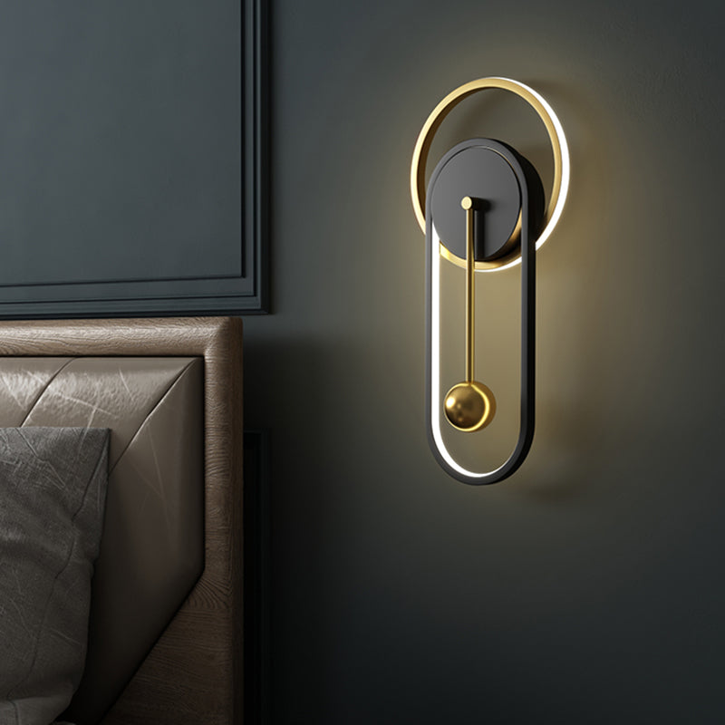 Postmoderne LED-Wandleuchten schwarzgold oval und ringwandmontiertes Licht mit Metallschatten
