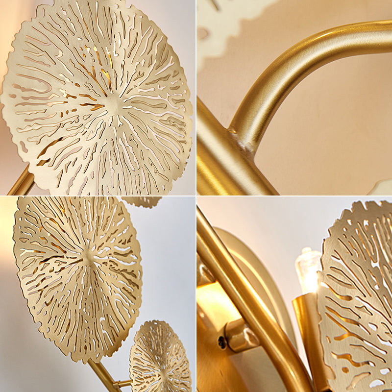 Luz de pared de la hoja de loto en forma de pared posmoderna de acero inoxidable aplastador de pared en oro