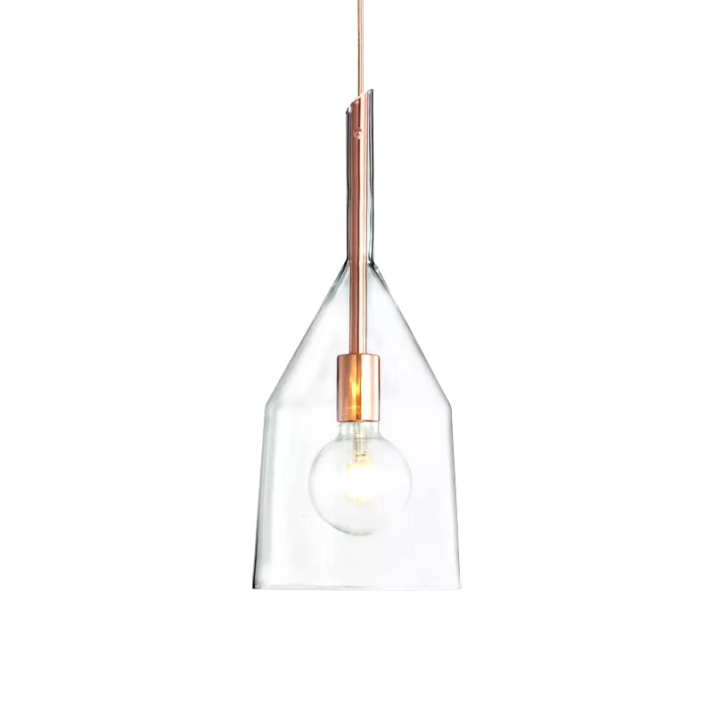 1 Head Kitchen Drop Pendant Simple Rose Gold Suspension Lamp with Bell Clear Glass Shade, 6"/7.5" Width