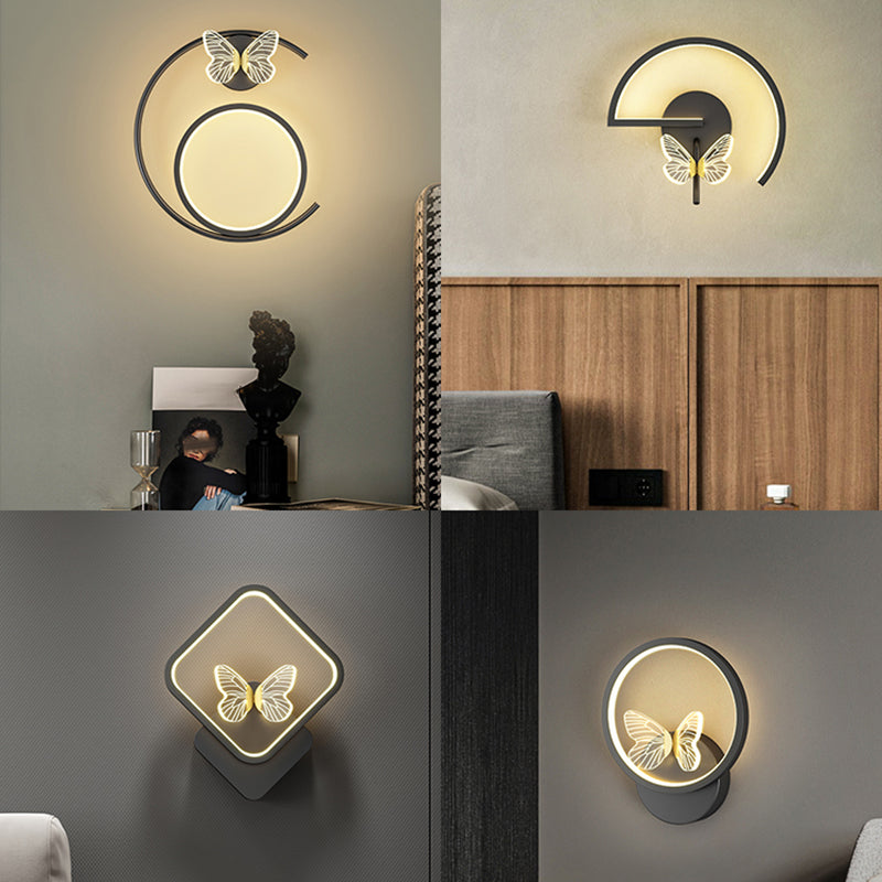 Accesorio de iluminación de pared acrílico mariposa LED minimalista Splecha de pared geométrica negra
