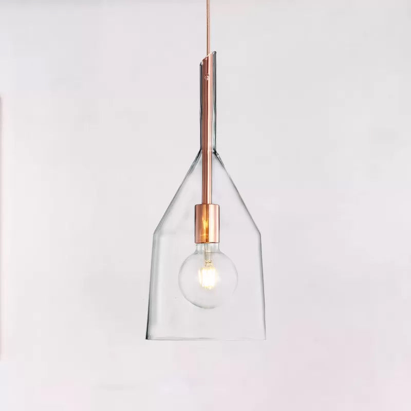 1 Head Kitchen Drop Pendant Simple Rose Gold Suspension Lamp with Bell Clear Glass Shade, 6"/7.5" Width