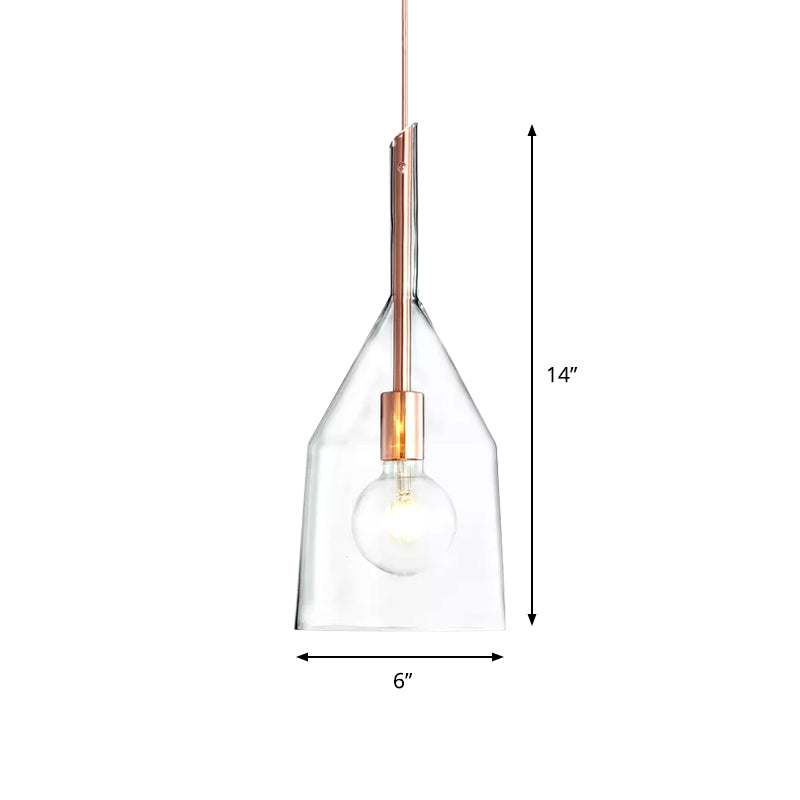 1 Head Kitchen Drop Pendant Simple Rose Gold Suspension Lamp with Bell Clear Glass Shade, 6"/7.5" Width
