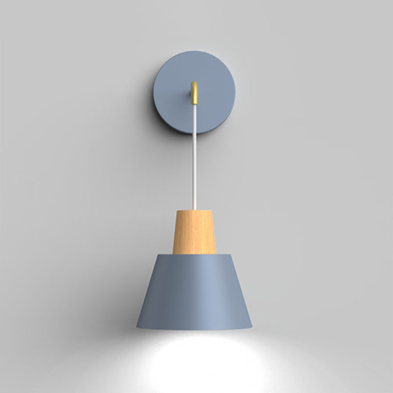 Geometric Shade Wall Hanging Lamp Macaron Style Iron 1 Bulb Bedroom Reading Wall Light