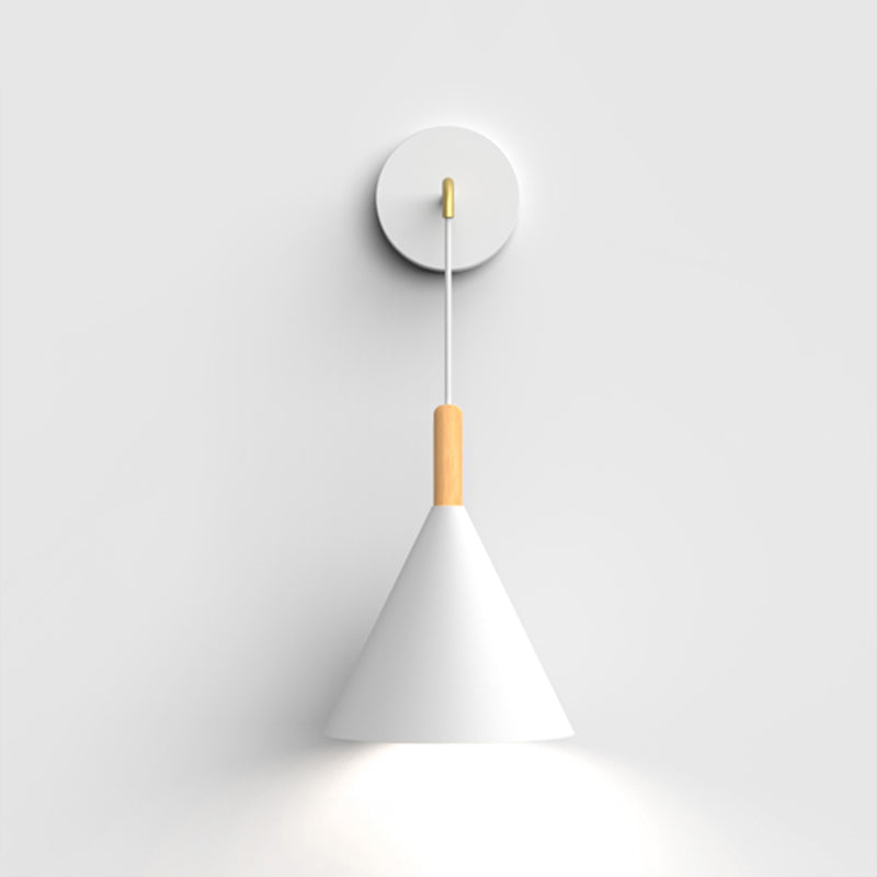 Geometric Shade Wall Hanging Lamp Macaron Style Iron 1 Bulb Bedroom Reading Wall Light