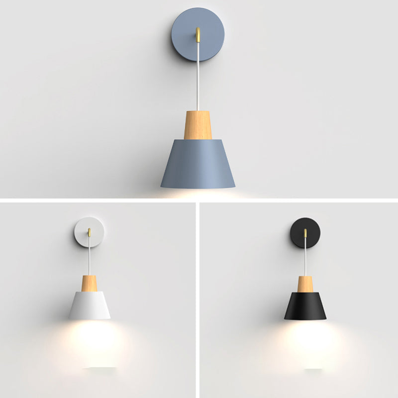 Geometric Shade Wall Hanging Lamp Macaron Style Iron 1 Bulb Bedroom Reading Wall Light