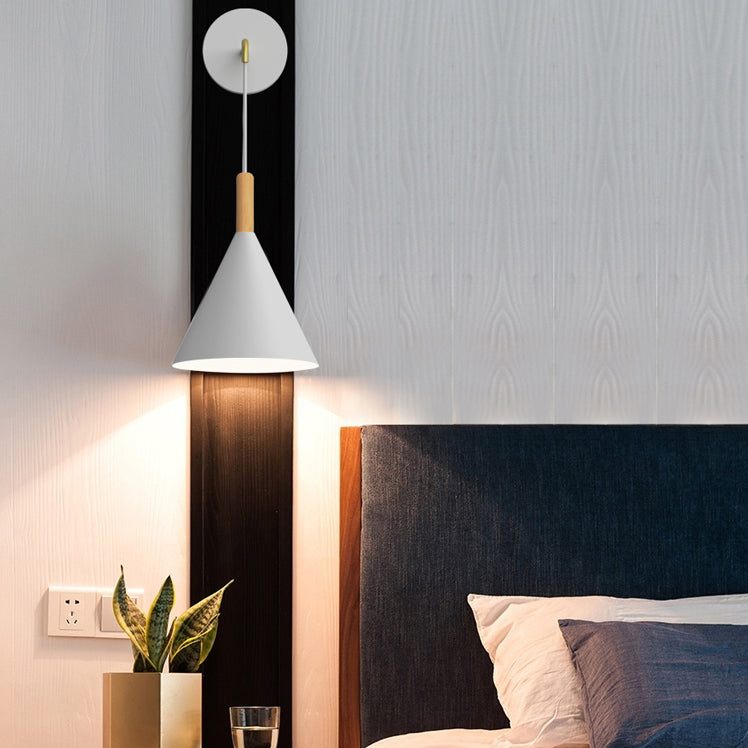 Geometric Shade Wall Hanging Lamp Macaron Style Iron 1 Bulb Bedroom Reading Wall Light