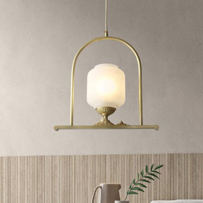 Opal Glass Jar Pendant Lighting Fixture Modern 1 Head Brass Ceiling Lamp for Restaurant