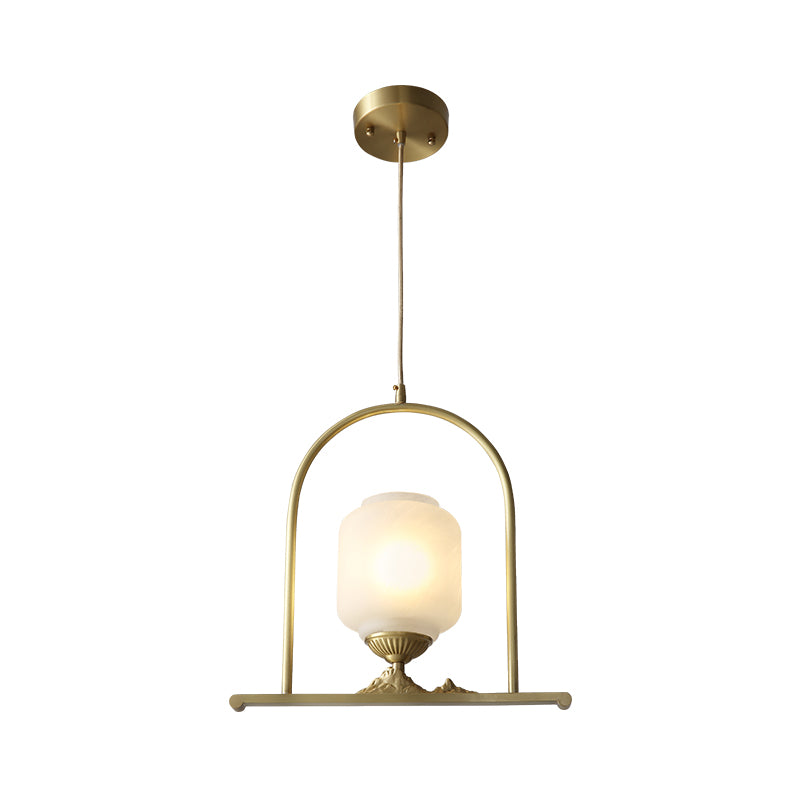 Opal Glass Jar Pendant Lighting Fixture Modern 1 Head Brass Ceiling Lamp for Restaurant