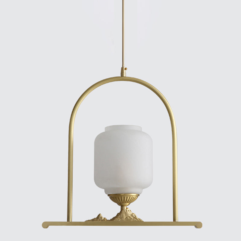 Opal Glass Jar Pendant Lighting Fixture Modern 1 Head Brass Ceiling Lamp for Restaurant