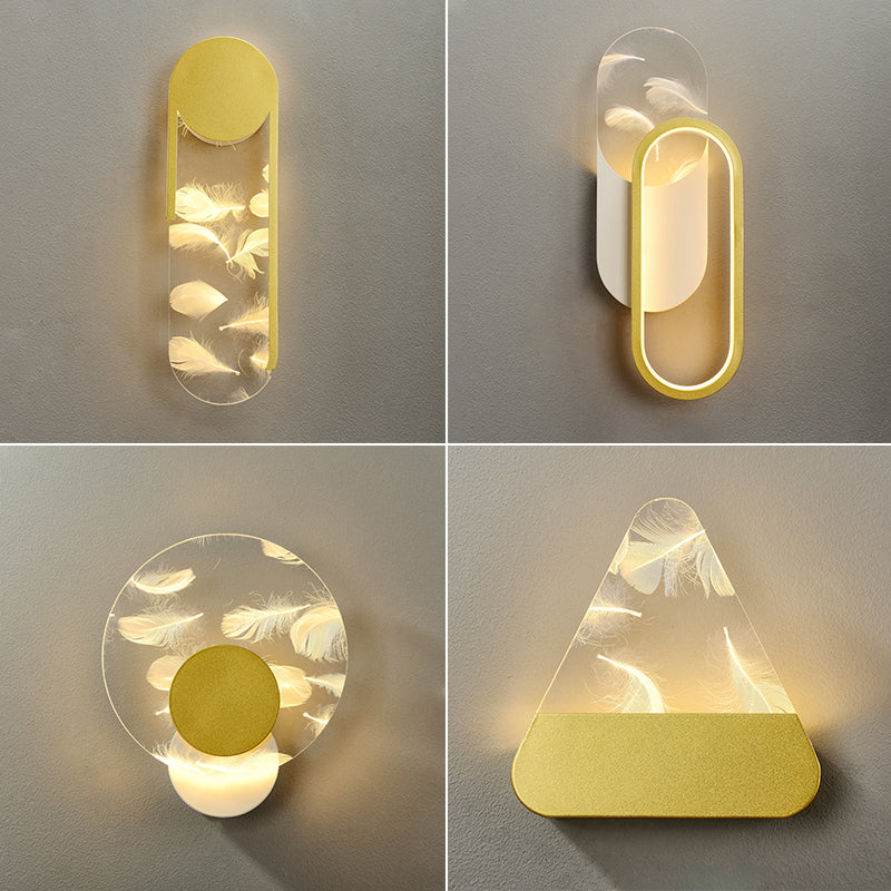 Iluminación de pared de plumas geométrica de pared de pared LED nórdica con sombra acrílica