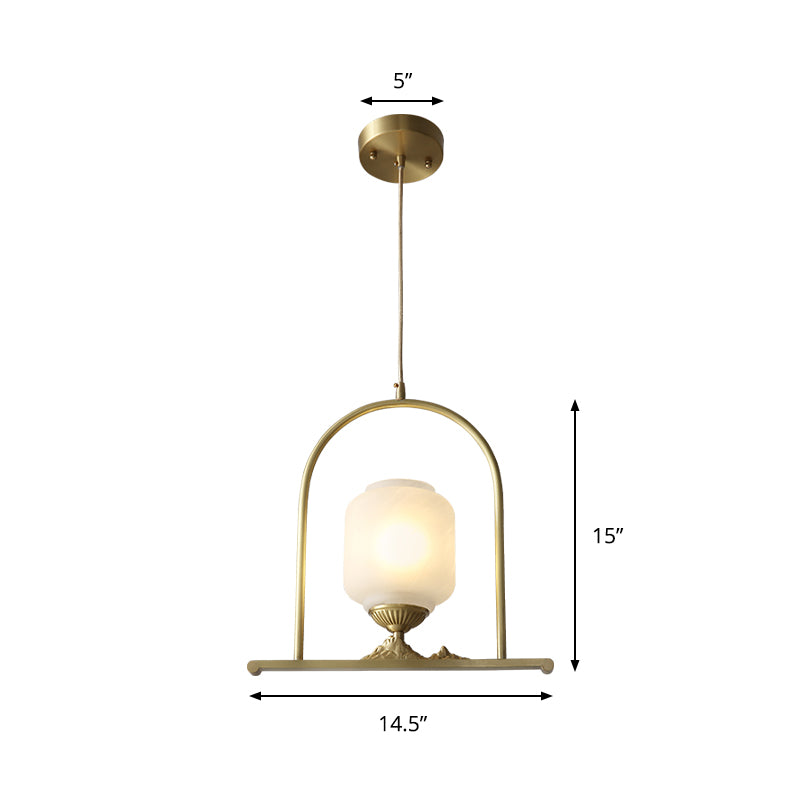 Opal Glass Jar Pendant Lighting Fixture Modern 1 Head Brass Ceiling Lamp for Restaurant