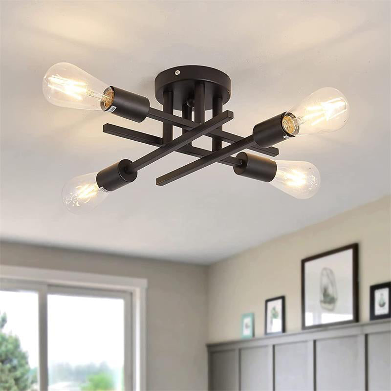 Sputnik Design Bedroom Semi Flush Vintage Metal Multi Light Ceiling Flush Mount in Black
