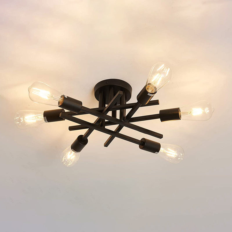 Sputnik Design Bedroom Semi Flush Vintage Metal Multi Light Ceiling Flush Mount in Black