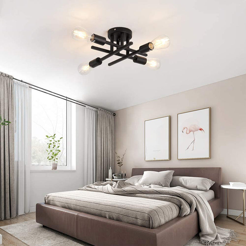 Sputnik Design Bedroom Semi Flush Vintage Metal Multi Light Ceiling Flush Mount in Black