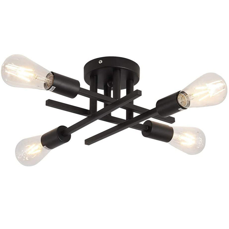 Sputnik Design Bedroom Semi Flush Vintage Metal Multi Light Ceiling Flush Mount in Black