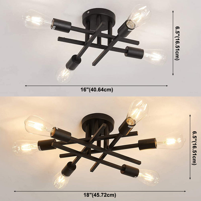 Sputnik Design Bedroom Semi Flush Vintage Metal Multi Light Ceiling Flush Mount in Black