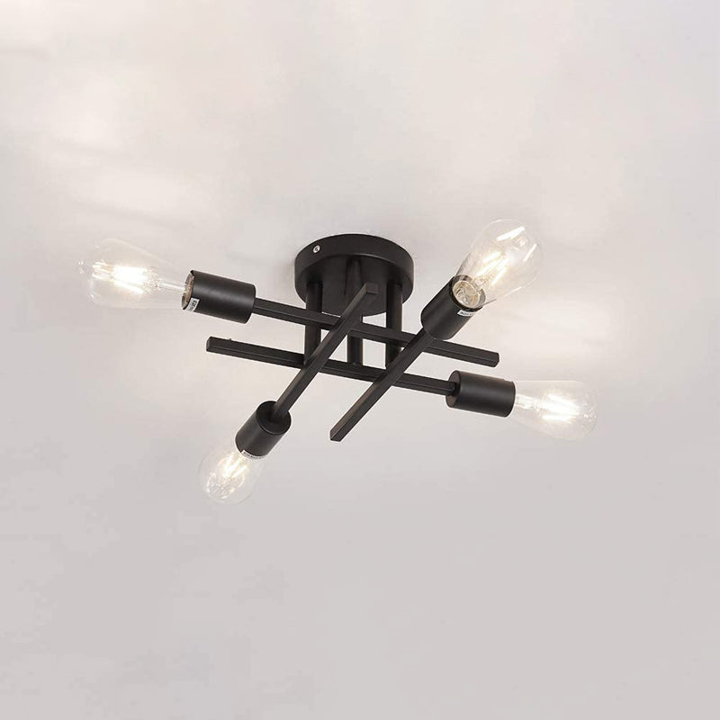 Sputnik Design Bedroom Semi Flush Vintage Metal Multi Light Ceiling Flush Mount in Black