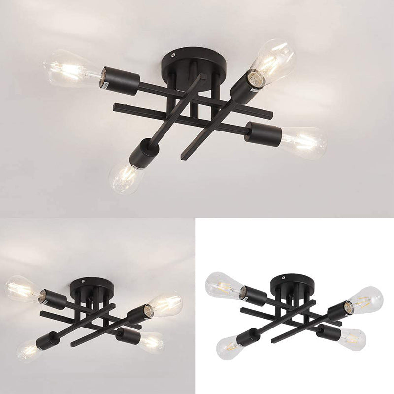 Sputnik Design Bedroom Semi Flush Vintage Metal Multi Light Ceiling Flush Mount in Black