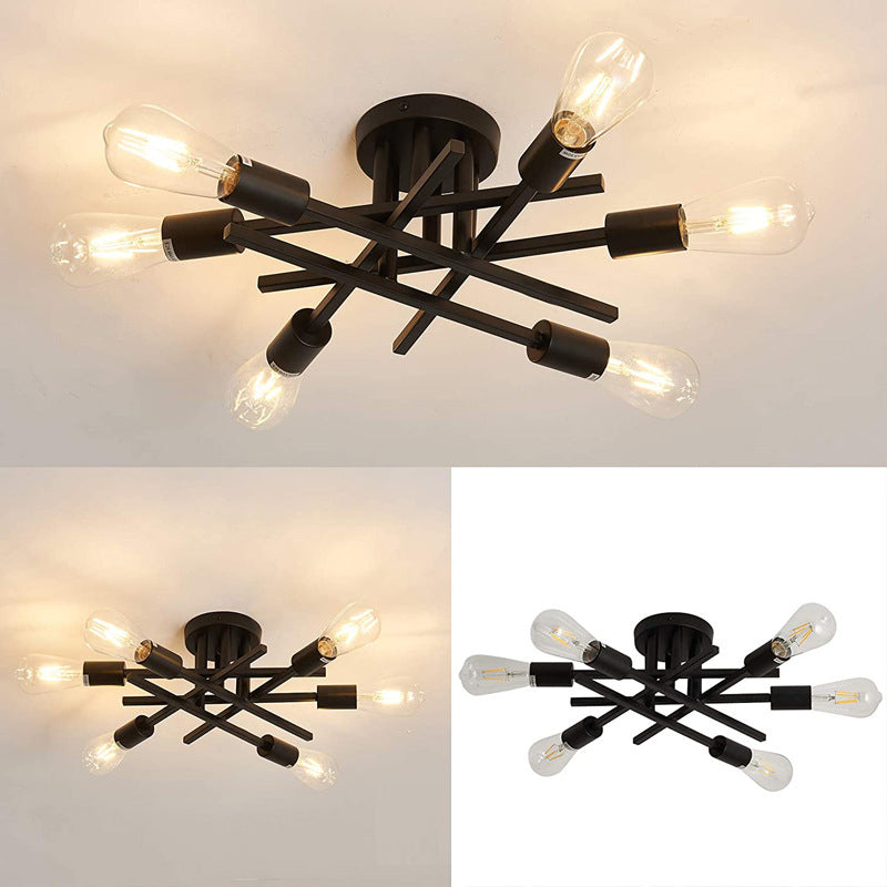 Sputnik Design Bedroom Semi Flush Vintage Metal Multi Light Ceiling Flush Mount in Black