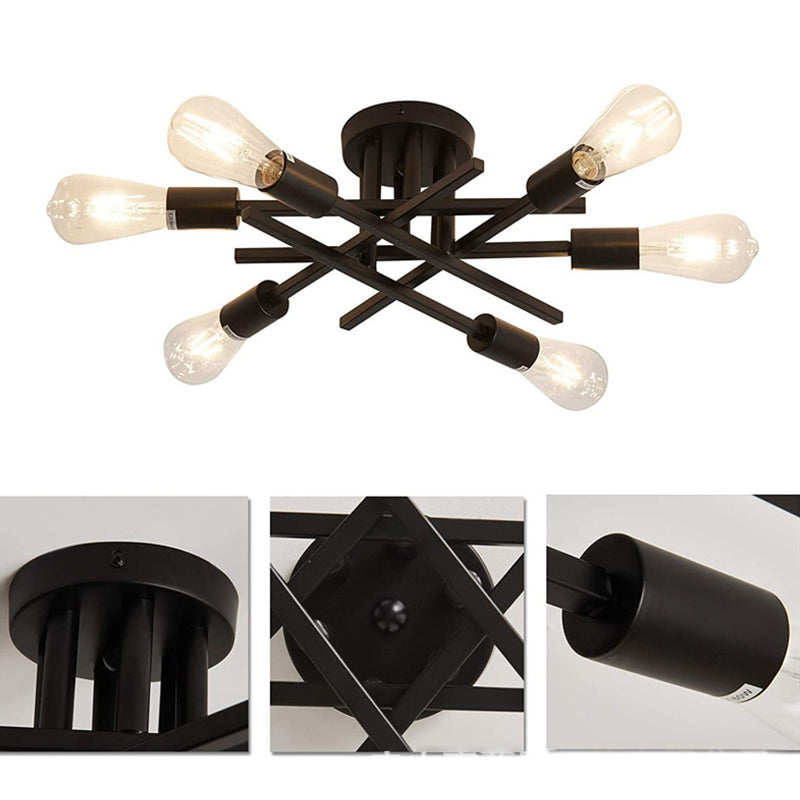 Sputnik Design Bedroom Semi Flush Vintage Metal Multi Light Ceiling Flush Mount in Black