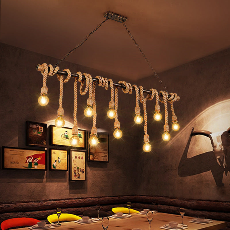 Exposed Bulb Island Chandelier Lights Industrial Rope Chandelier Lighting Fixtures for Dining Table