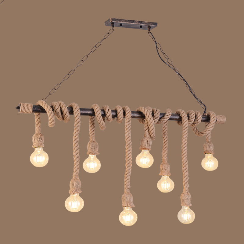 Exposed Bulb Island Chandelier Lights Industrial Rope Chandelier Lighting Fixtures for Dining Table