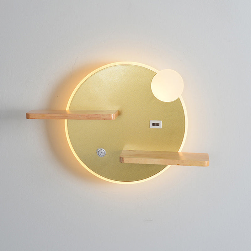 Geometric Shaped Wall Light Modern Acrylic Bedroom LED Sconce Light with Wooden Rack