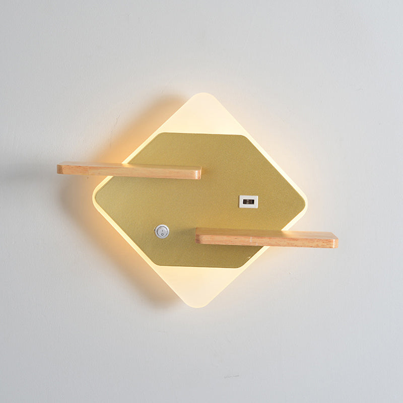 Geometric Shaped Wall Light Modern Acrylic Bedroom LED Sconce Light with Wooden Rack