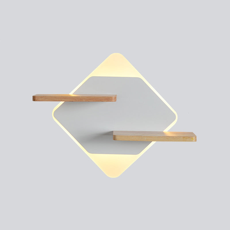 Geometric Shaped Wall Light Modern Acrylic Bedroom LED Sconce Light with Wooden Rack