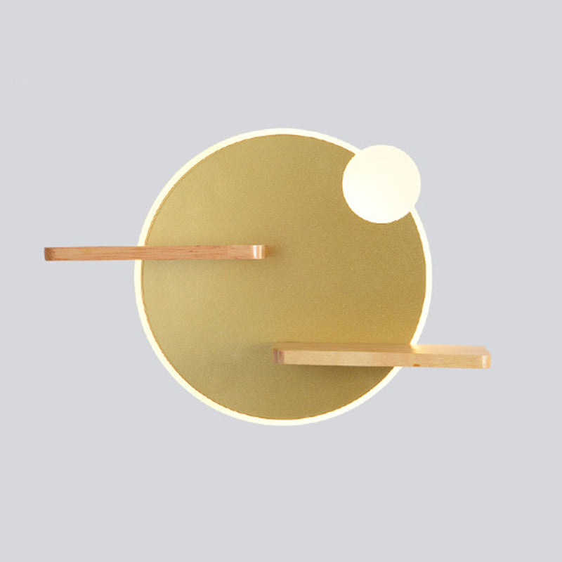 Geometric Shaped Wall Light Modern Acrylic Bedroom LED Sconce Light with Wooden Rack