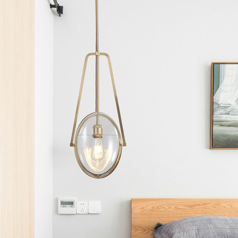 Gold Elliptical Hanging Ceiling Light Simplicity 1 Head Clear Glass Drop Lamp for Dining Room