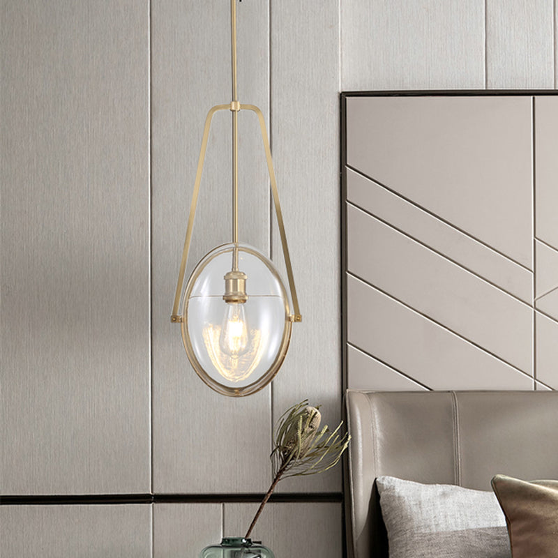 Gold Elliptical Hanging Ceiling Light Simplicity 1 Head Clear Glass Drop Lamp for Dining Room
